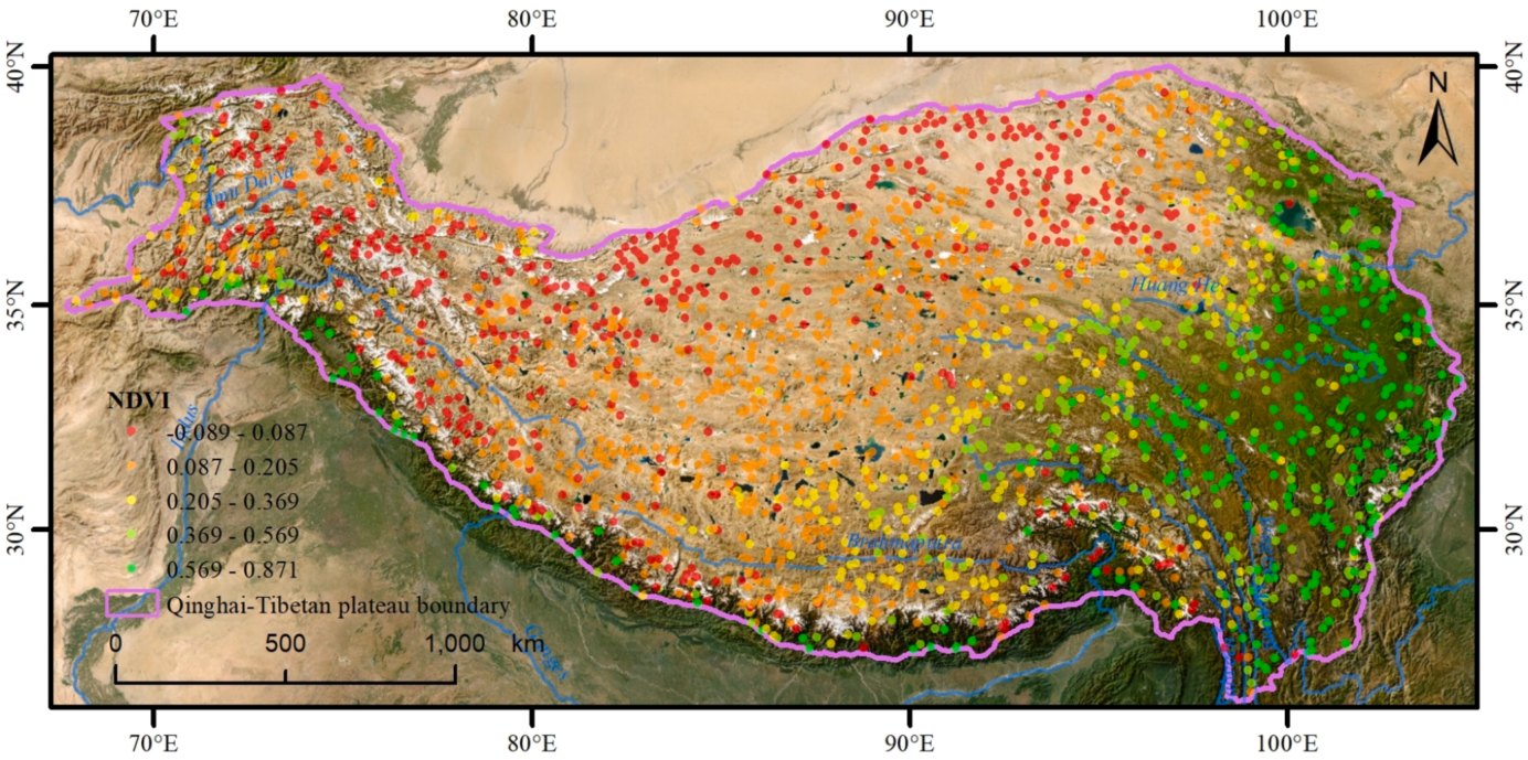 Geographic location of the Tibetan Plateau and the sampling points, Hu et al. 2025 Figure 2