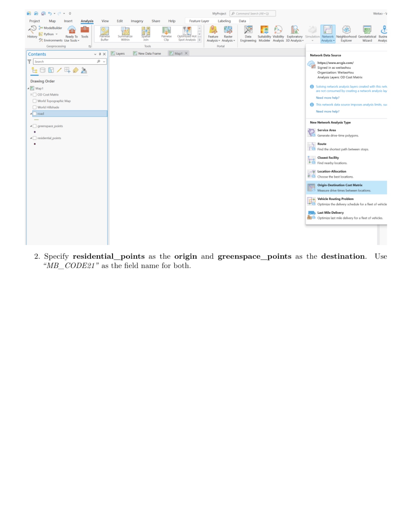 QGIS network analysis setup, from the accompanying tutorial